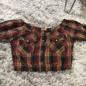 Urban outfitters plaid button down crop top